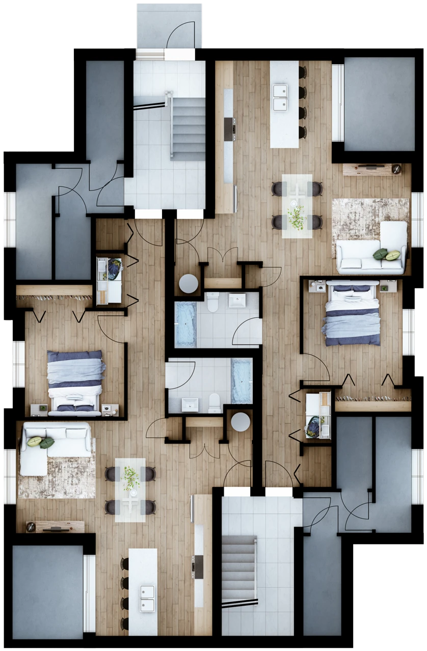 Plan du 3½ — une chambre, aire ouverte, terrasse