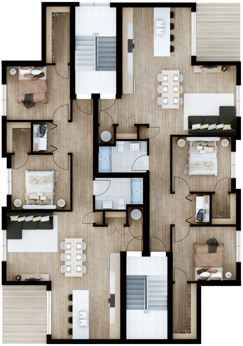 Plan du 4½ — deux chambres, aire ouverte, balcon